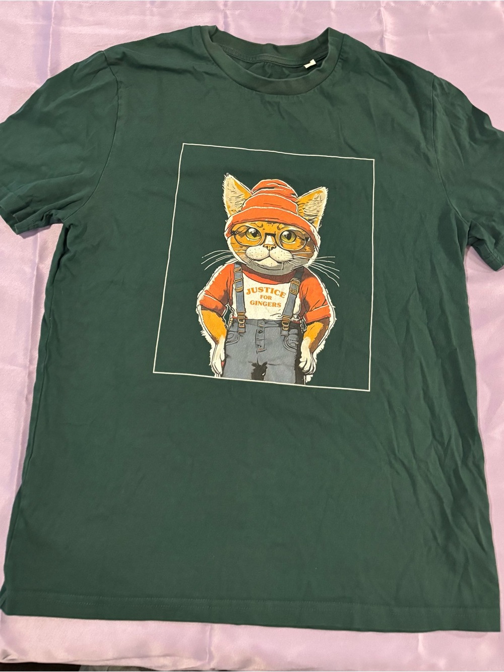 Unbranded Green Cat Graphic Tee with Orange Accent